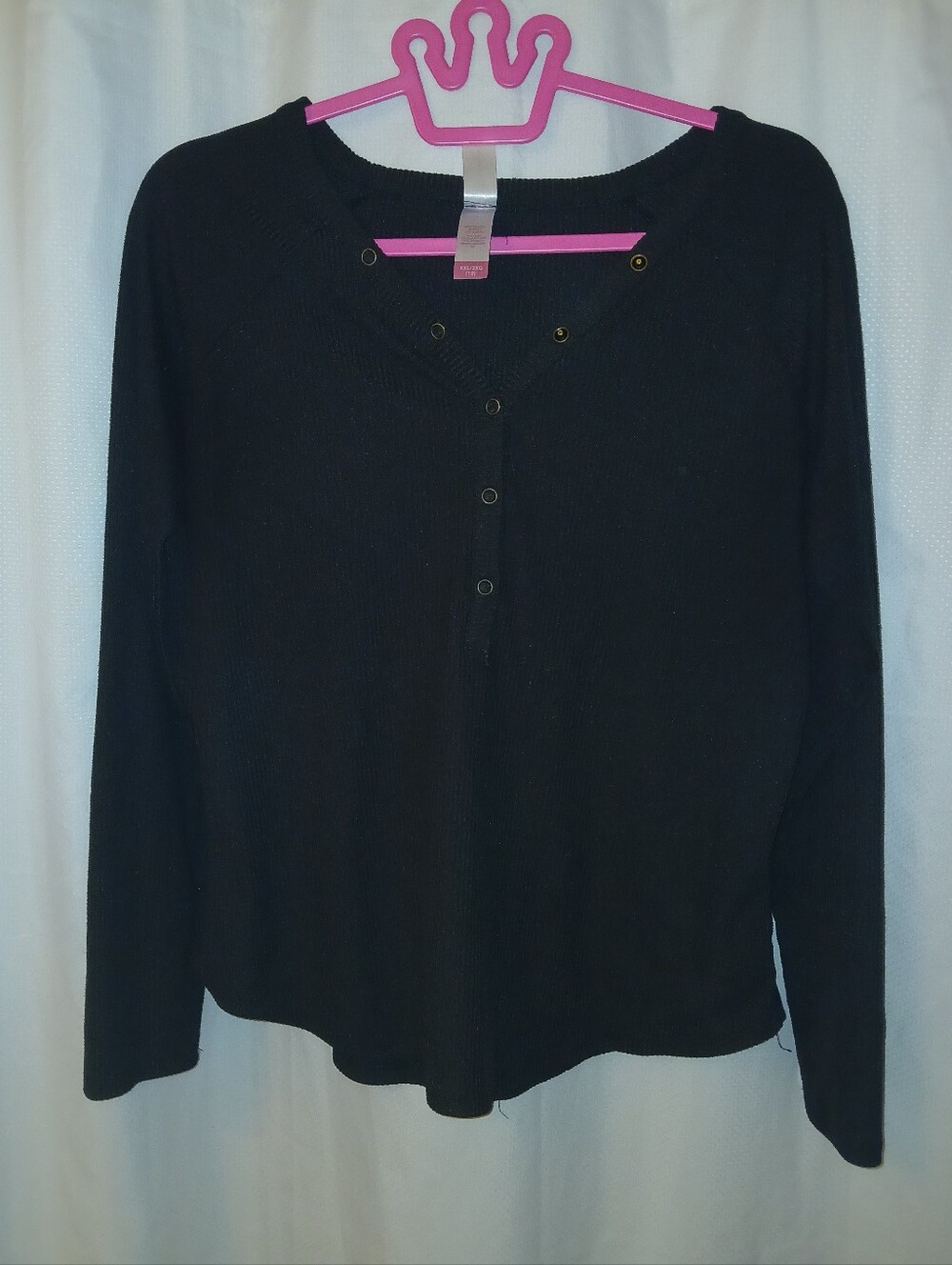 No Boundaries Black Long Sleeve Ribbed Snap Up Shirt w/ Gold Snaps, Size XXL W
